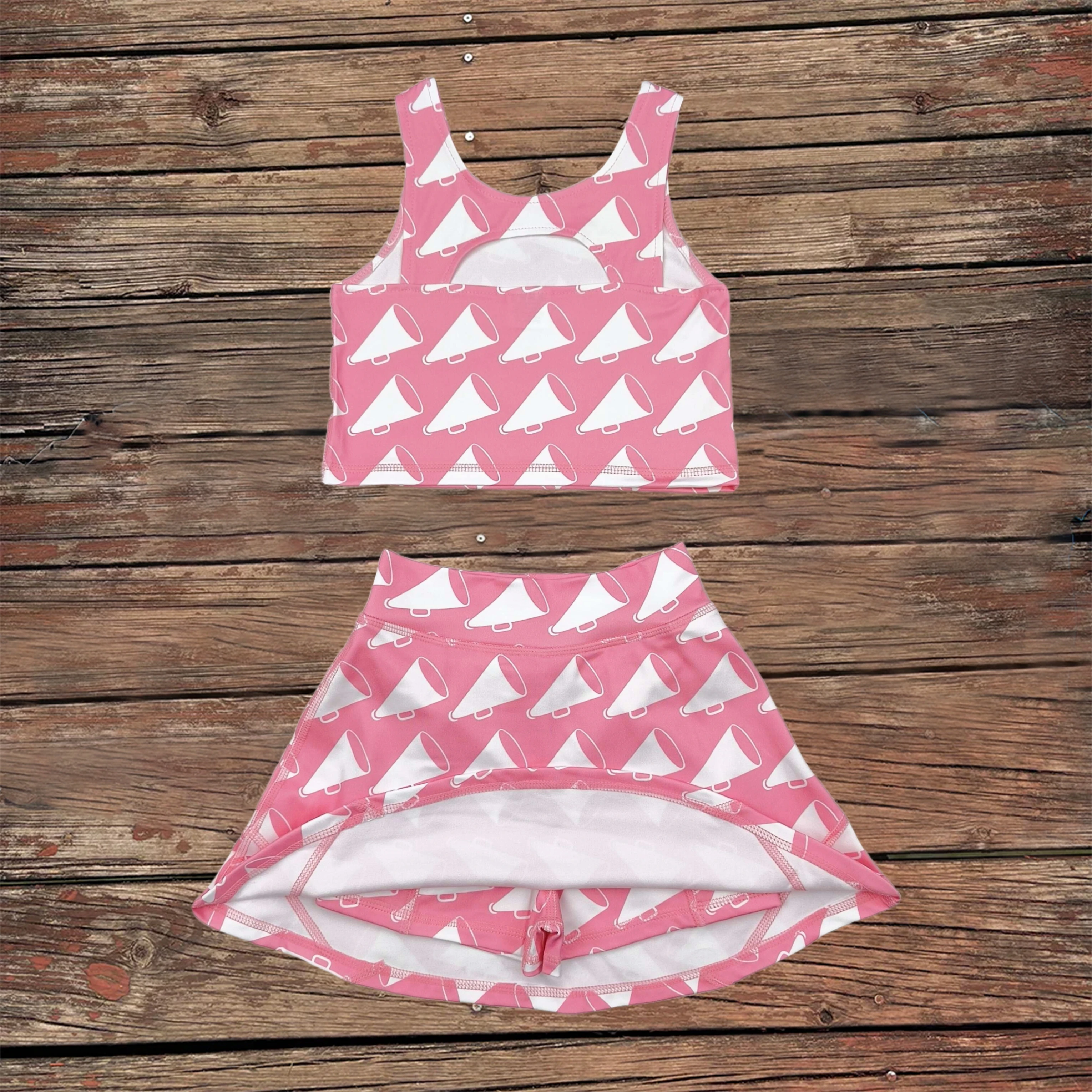

Wholesale Baby Girl Cheer Active Wear Clothes Infant Summer Pink Vest Top Tennis Sport Skorts Sets Toddler Kids Children Outfits