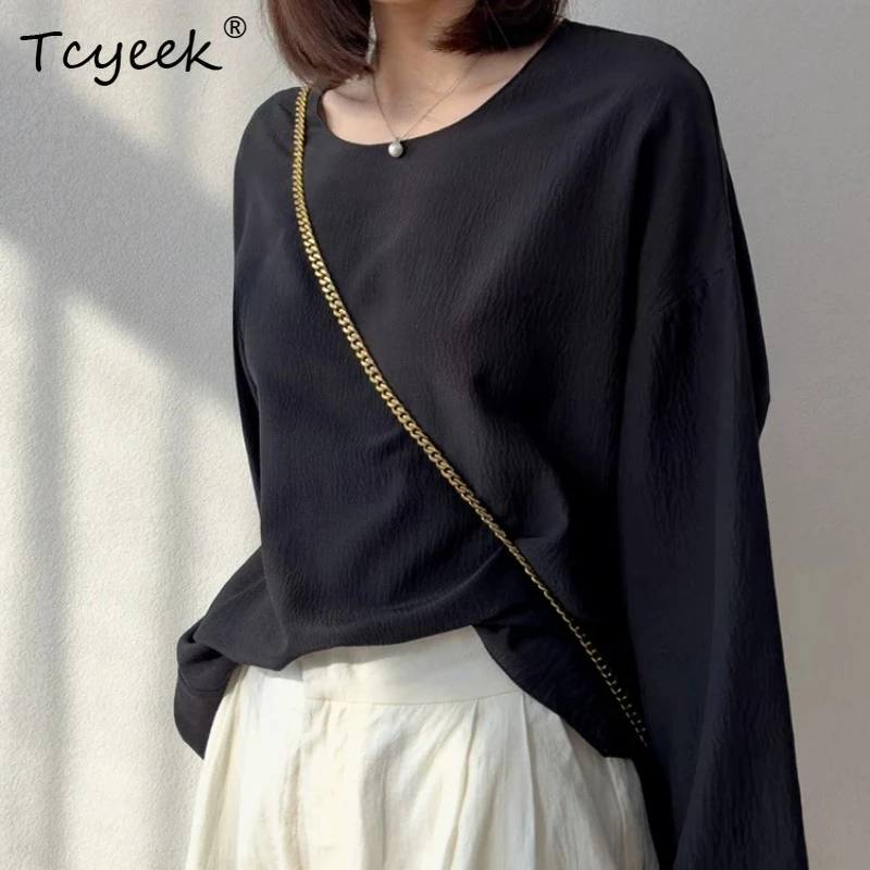 Tcyeek 100% Real Silk Shirts for Women 2026 Spring Summer Comfortable Loose Long-sleeved Shirt Clothes for Ladies Tops De Mujer
