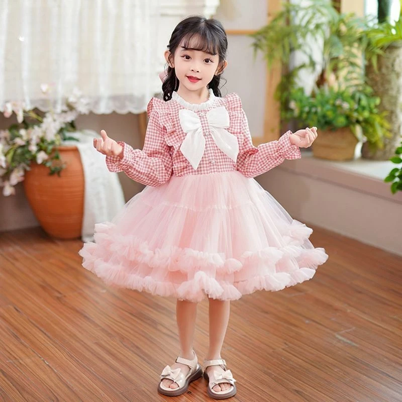 Girls' Dress Spring/Summer 2026 New Style Children's Elegant Princess Dress Little Girls' Mesh Puff Skirt 3