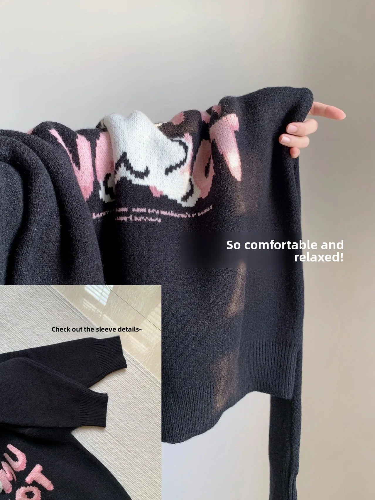 เสื้อสเวตเตอร์ถักไหมพรมหลวมๆ ปักลายกระต่ายอักษรภาษาอังกฤษ สไตล์อเมริกัน สำหรับผู้หญิง ใส่ได้ทุกโอกาส ฤดูใบไม้ร่วง ฤดูหนาว เสื้อถักลำลอง