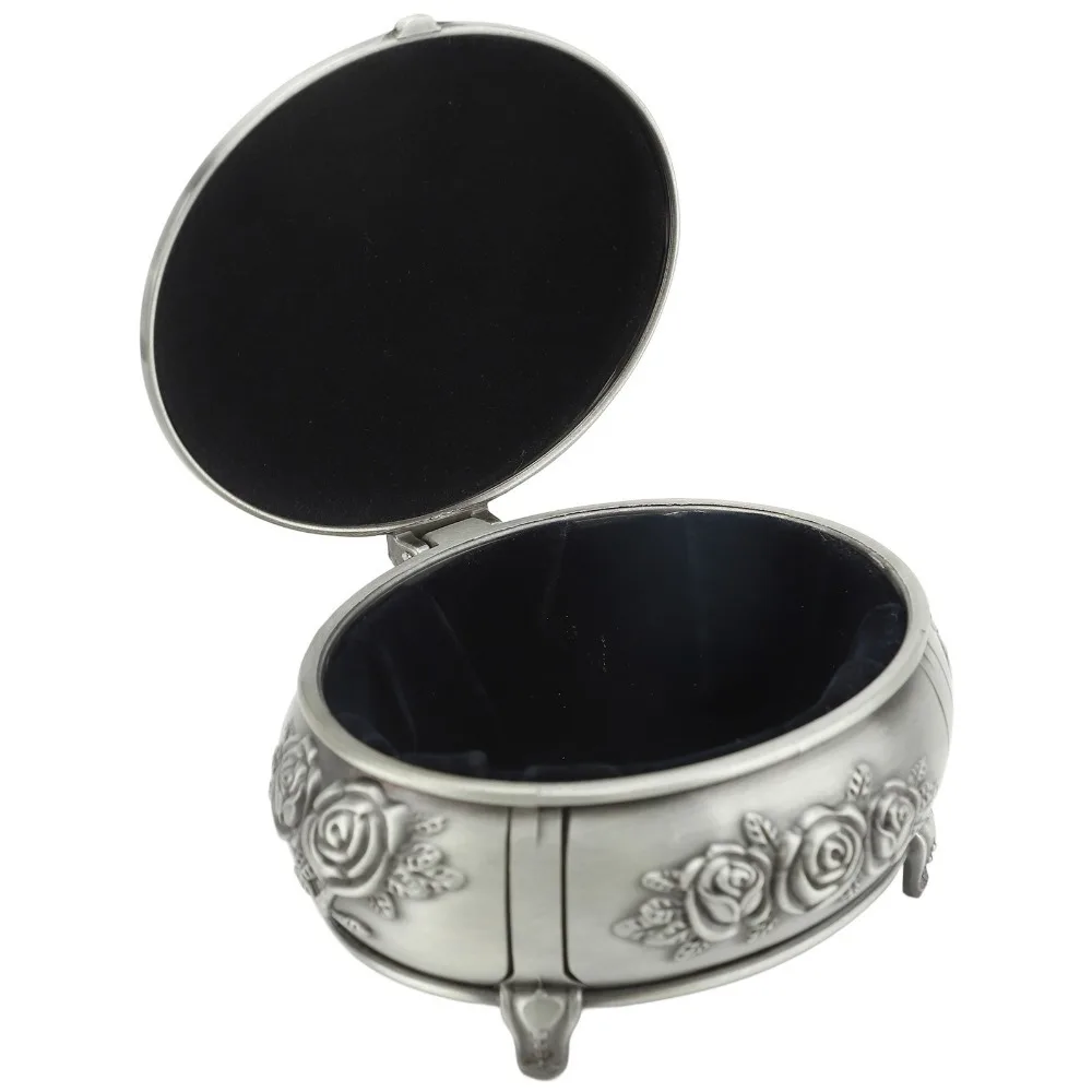 Oval Jewelry Storage Box Zinc Alloy Floral Jewelry Organizer Box Emboss Alloy Trinket Jewelry Box