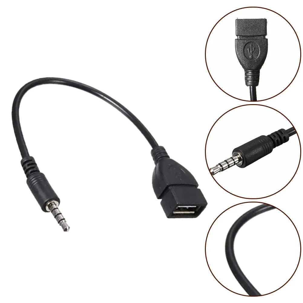Black Car AUX Audio Cable To USB Audio Cable Audio AUX 3.5mm Male To USB 2.0 Type A Female Converter Adapter Cable