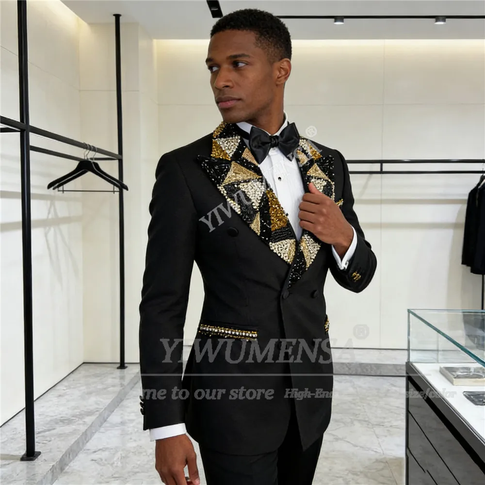 

Мужской костюм-двойка с камнями, приталенный, двубортный, для жениха, свадебный смокинг, на заказ, для торжественных мероприятий