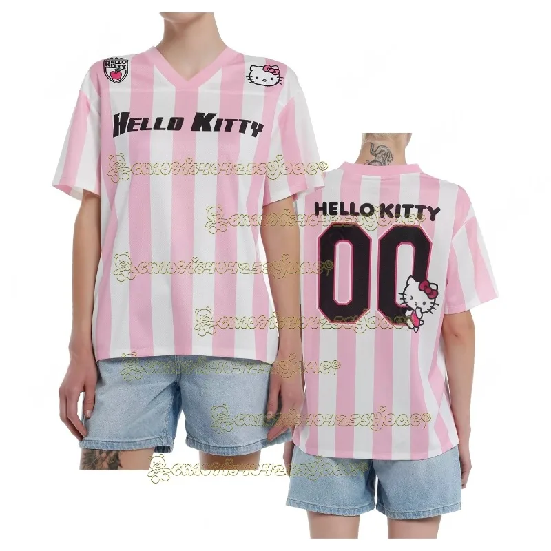 

Новинка 2023 года, милая летняя футболка Sanrio Y2k для бейсбола и регби MINISO для взрослых и детей, быстросохнущая рубашка с v-образным вырезом и 3D принтом