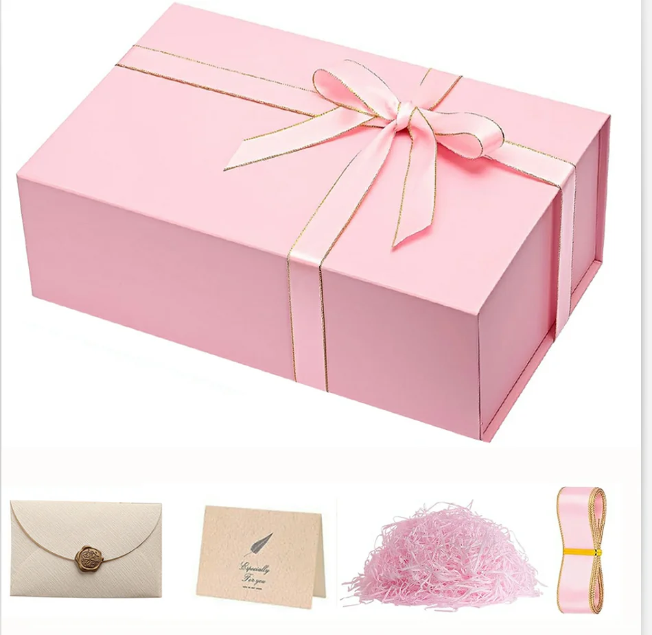 Boîte cadeau rose/noire avec couvercle pour cadeau, fermeture magnétique, boîte cadeau rectangulaire pliable, boîte cadeau pour bijoux, 1/5 pièces