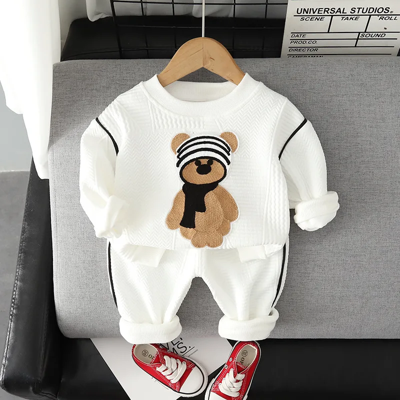 Spring Baby Boys Cotton Children Clothes Set Cartoon Bear Sweater Pants 2Pc Infant Outfits Toddler Sports Costume Kids Tracksuit