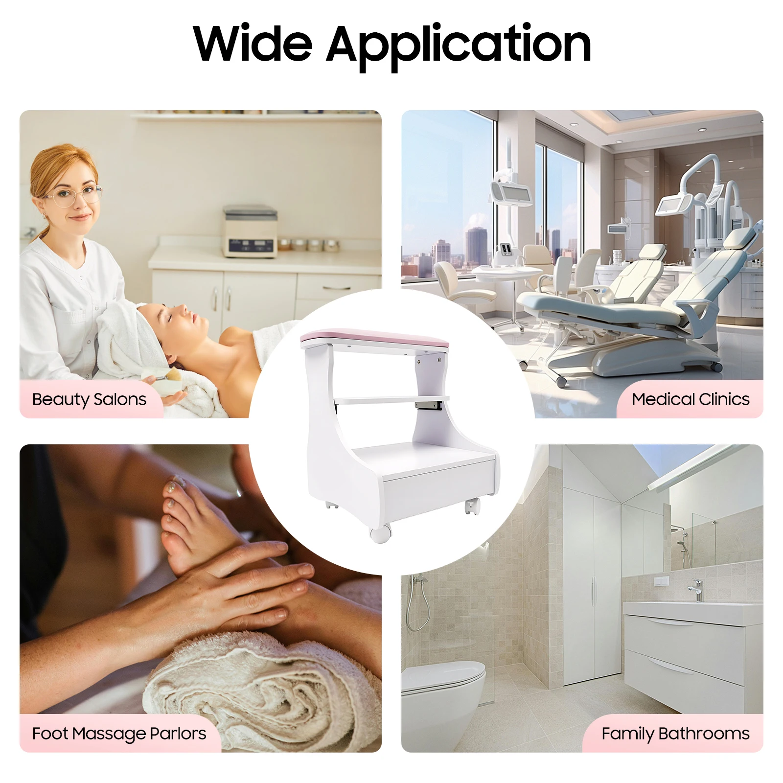 ที่วางเท้าทำเล็บมือเล็บเท้าแบบตั้งพื้น ทำจาก MDF คุณภาพสูง พร้อมล้อเลื่อนอเนกประสงค์ 4 ล้อ พร้อมเบรก รับน้ำหนักได้สูงสุด 20 กก.