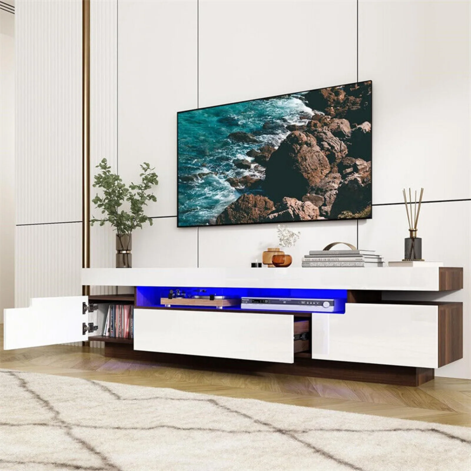 Imagem -02 - Stand Adequado para 75 a 80 Polegada tv Moderno Led High-gloss Entertainment Center Us70 Branco tv