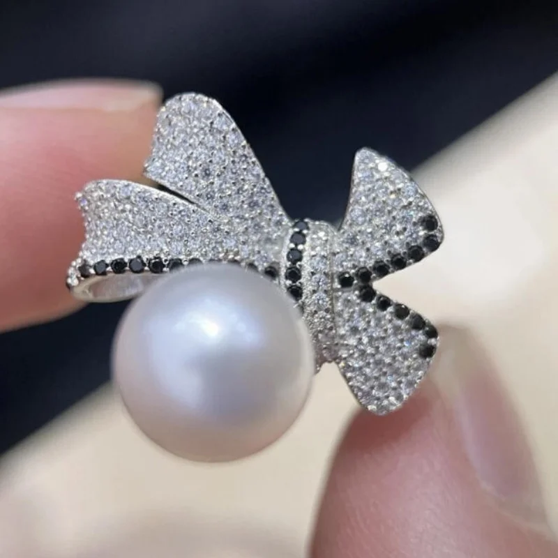 Brilliant oversized AAA+ natural 10-11 mm South Sea white circular pearl ring 925S