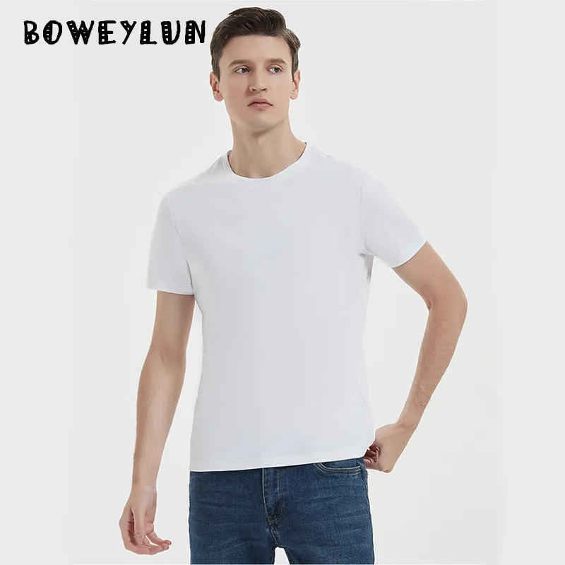 

BOWEYLUN двусторонняя футболка из 100% мерсеризованного хлопка для мужчин, дышащая повседневная однотонная рубашка с круглым вырезом и короткими рукавами