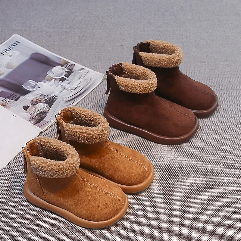 Toddler Little Girls Suede Short Boots Cozy Shearling Trim Back Zipper Non-Slip Thick Sole for Winter Fall Outdoor Daily Wear