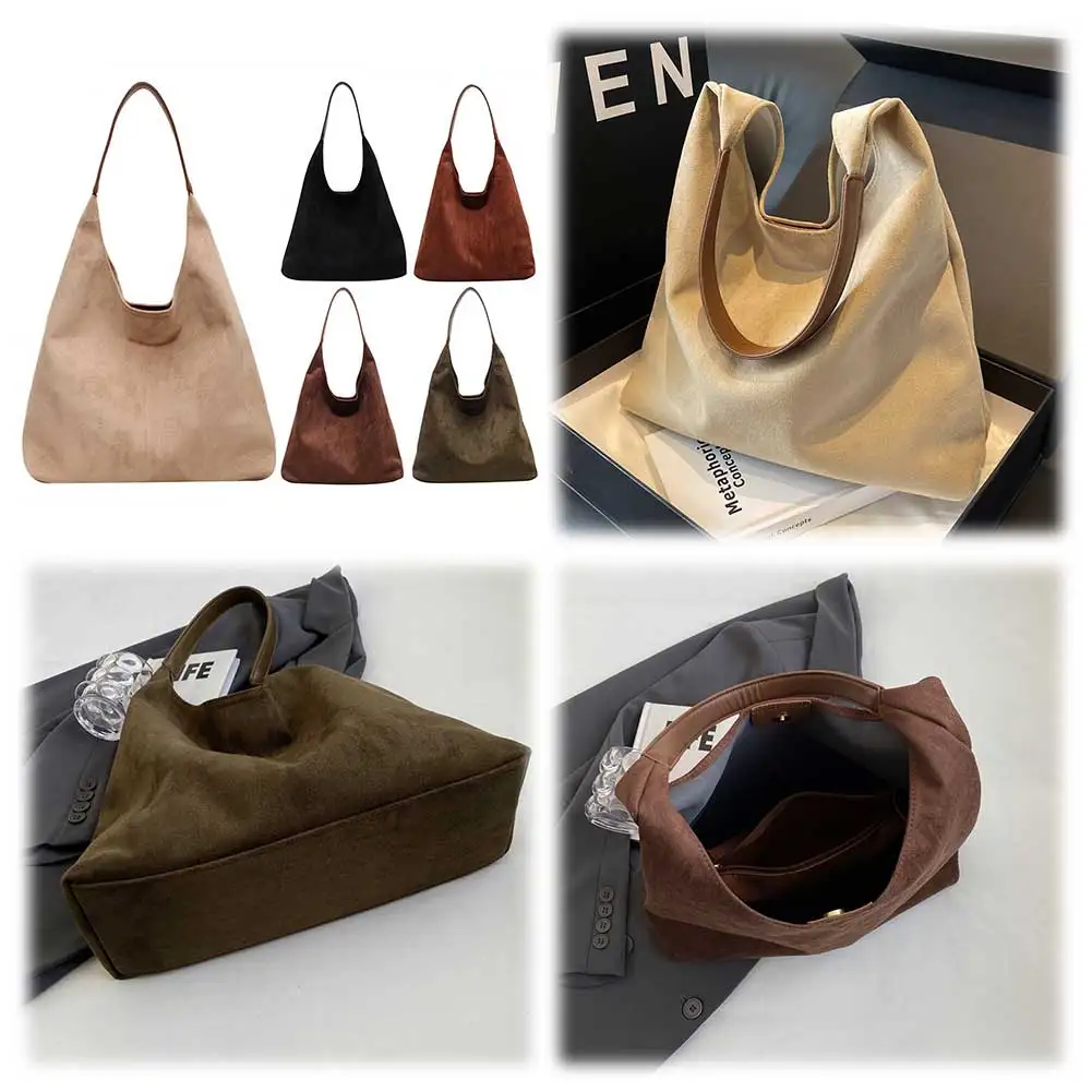 

Women Suede Shoulder Bag Retro Single Shoulder Bag Solid Color Simple Tote Handbag Vintage Hobo Bag Outdoor Travel Bag