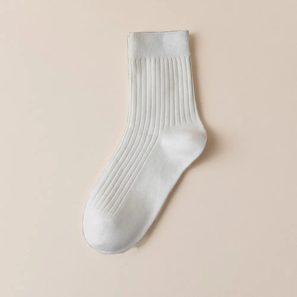 10 pares de calcetines cómodos de Color sólido a media pantorrilla para mujer, calcetines de negocios simples y transpirables, calcetines de tubo de otoño a rayas suaves para uso diario