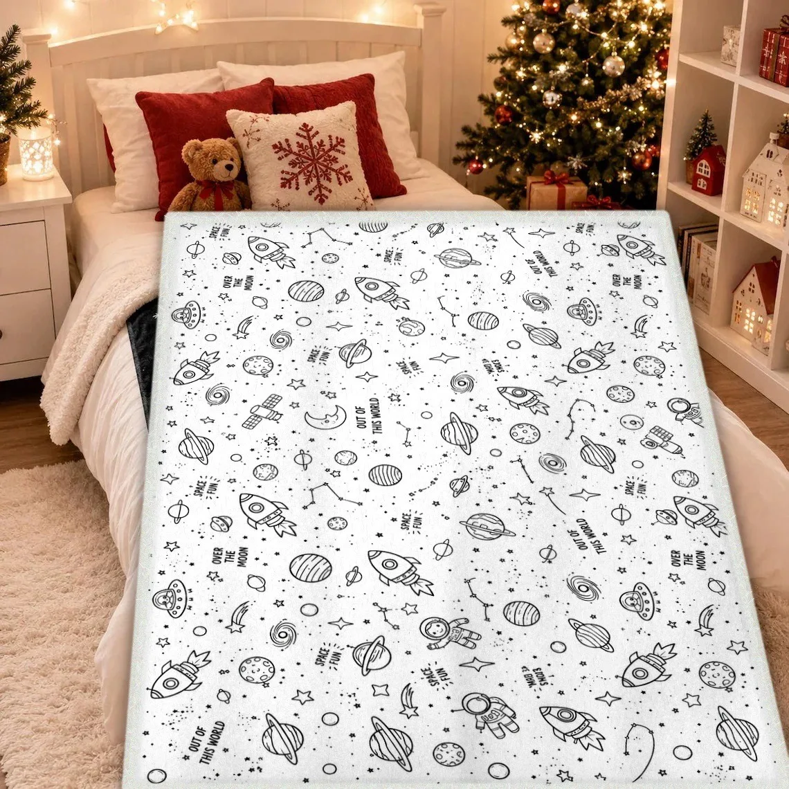 Monochrome Botanical Blanket Daisy Rose Butterfly Sketch Blanket Warm Flannel Blanket for Farmhouse Room Decor