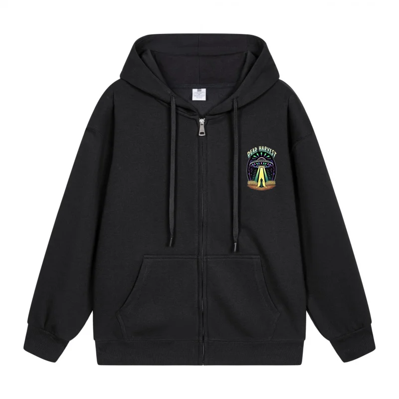 

Men's Zip-Up Hoodie Black Hoodie With Green Logo 2025 New Style Casual Couples’ Style Casual and Loose