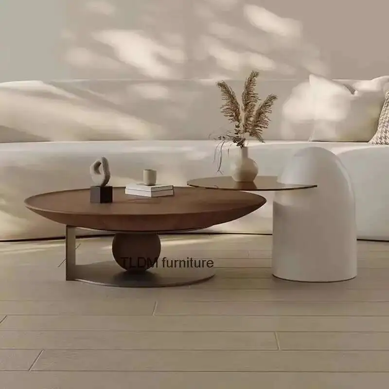 طاولات القهوة الإيطالية الفاخرة الحديثة خمر الخشب غرفة المعيشة خزانة القهوة إطار معدني مستدير الساقين أثاث غرفة ميسا سنترو