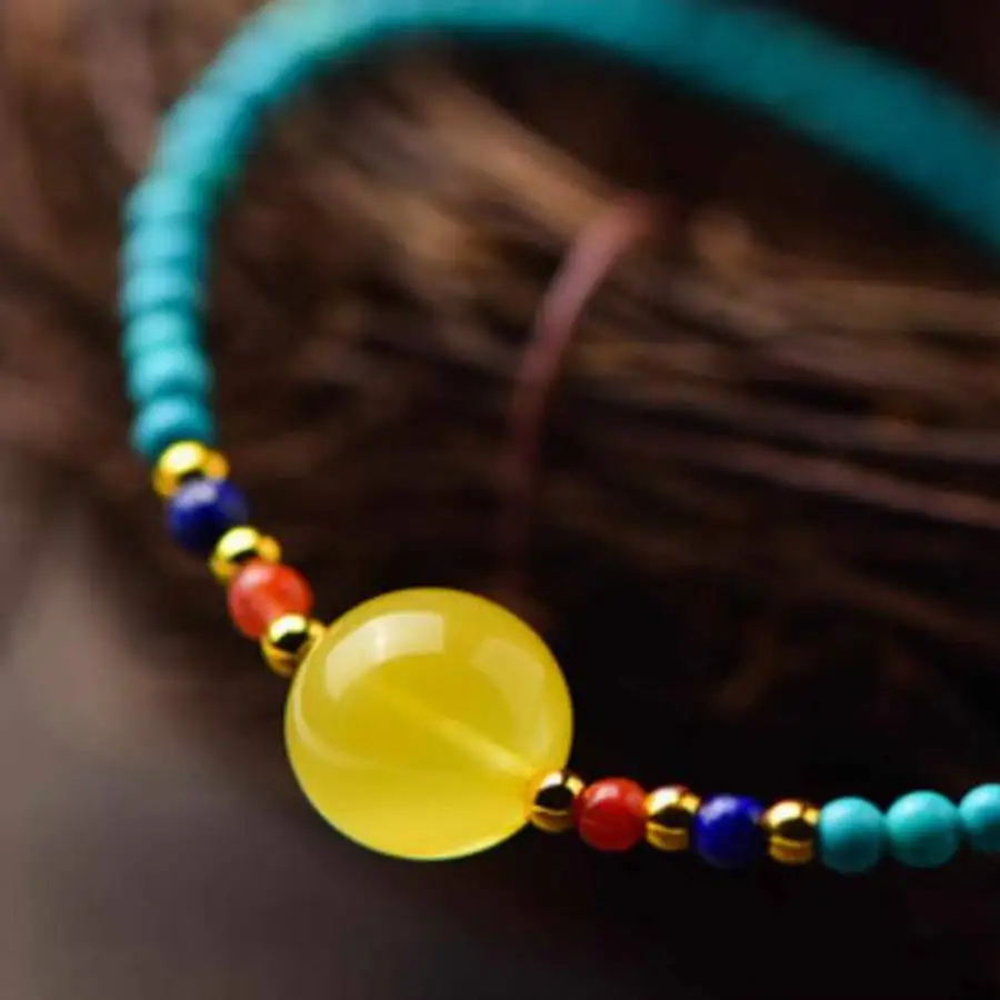 Handmade natural Turquoise beads bracelet, men's cuff button bracelet, Ramadan prayer bead bracelet,daily wear view 2