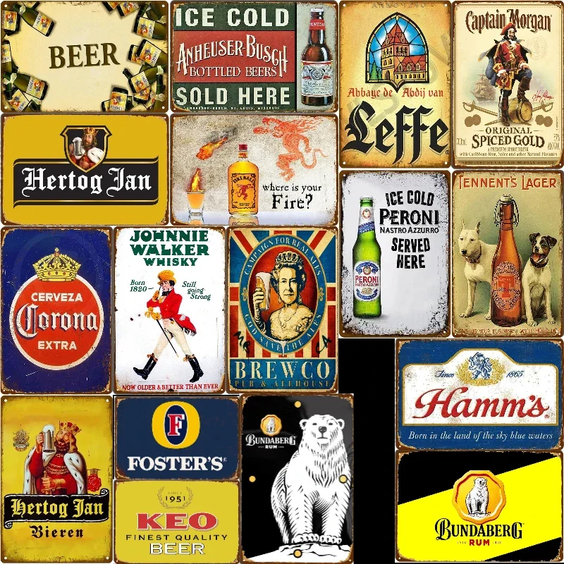 Beer Brand Classic Metal Poster Vintage Bar Pub Restaurant Kitchen Wall Sign Art Painting Beer Tin Sign Iron Plate Plaques Decor