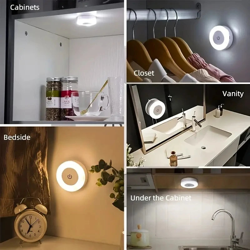 1pc Touch Light Led Tap Light, 3 Colors Adjustable Closet Light, Portable Wireless Under Cabinet Lights, Dimmable Lights For Bed