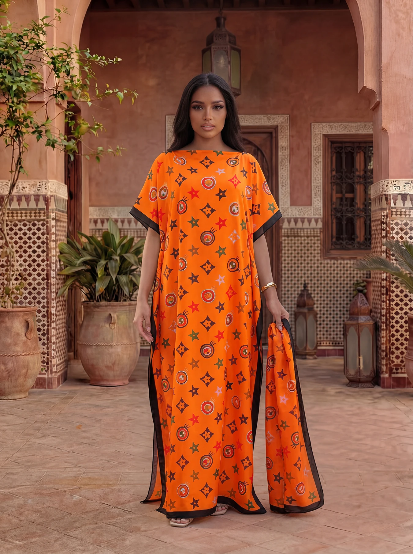 New Fashio Floral Pattern Satin Design long dress oversized Famous Brand Loose Summertime Sun protection Shawl For Lady/Women view 6