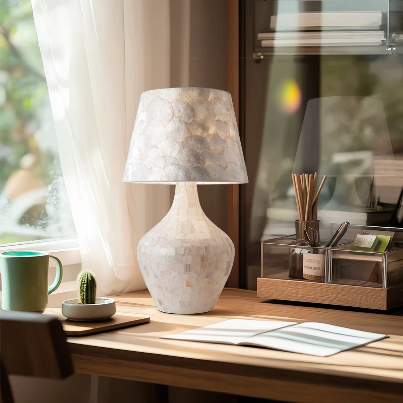 Nordic Creative Designer Shell Floor Lamp Bedroom Simple Modern Bedsides Fabric LED Reading Table Desk Night Light Warm Romantic