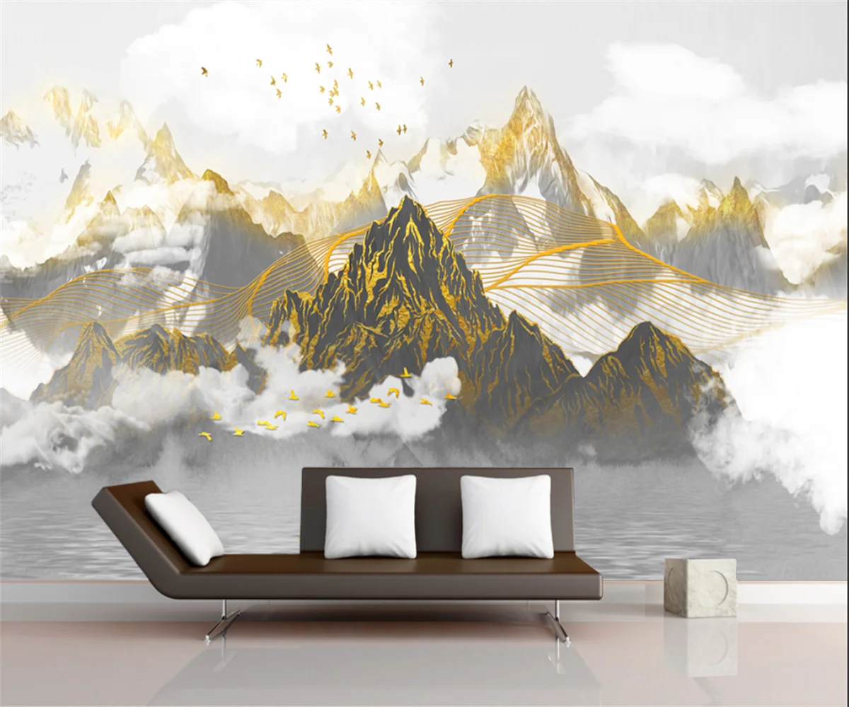 Custom 3D Wall Mural Wallpaper Home Decor Golden Mountain bird Nature Landscape 3D Photo Wall Paper For Living Room Bedroom