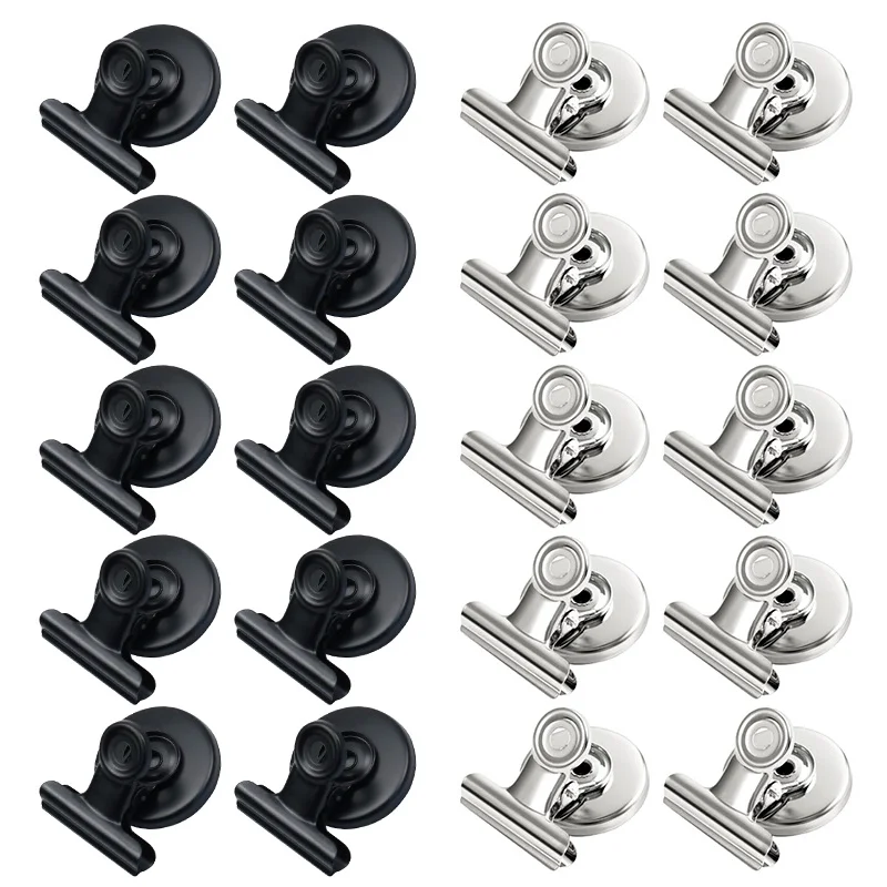 New Black Silver 30mm 40mm 50mm Round Metal Clamp Paper Clips Strong Magnetic Fridge Magnets Clip for School Office Refrigerator