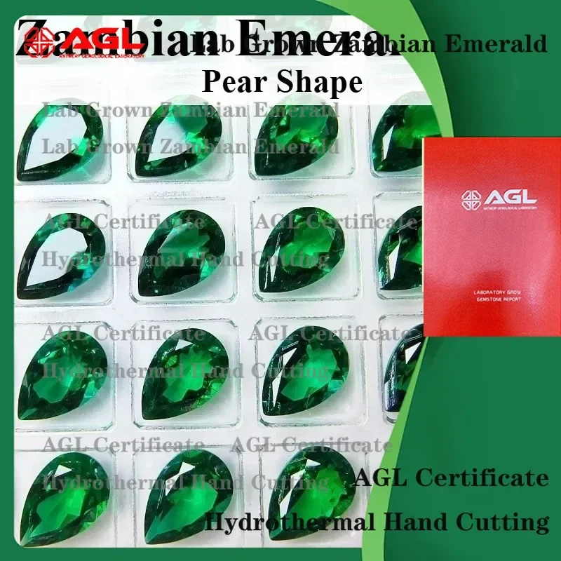 

Lab Grown Zambian Emeralds Pear Shape Hydrothermal Cut for Jewelry Making Natural Green Color with Inclusions for Ring