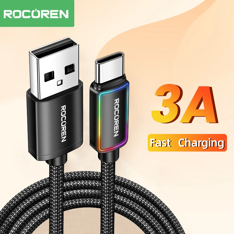

Кабель зарядный Rocoren USB Type-C, 3 а, с поддержкой быстрой зарядки