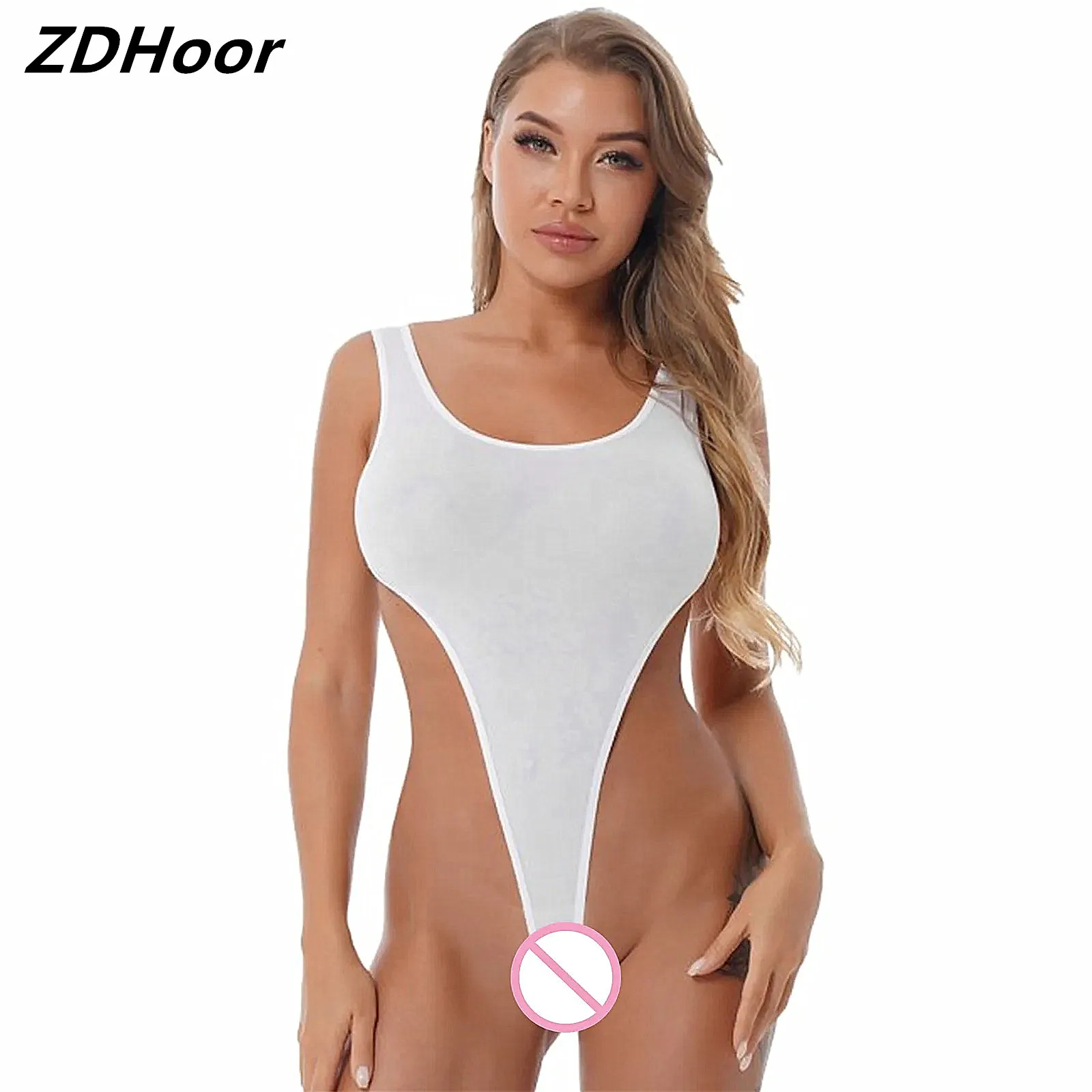 

Womens Scoop Neck High Cut Bodysuit One-piece Bathing Suit Swimwear Sleeveless Leotard Nightwear