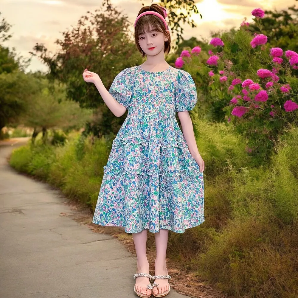 Summer Teens Girls School Outfits Kids Lace Dresses for Baby Flower Dress Short Sleeve Children Party Costumes 6 7 8 10 12 Years