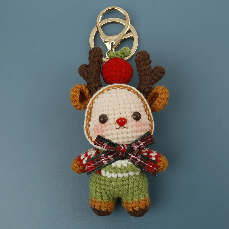 Niedlicher gehäkelter Elch-Anhänger, handgefertigter gewebter Hirsch-Schlüsselanhänger, gestrickte Puppe, weihnachtliches Hängeornament, liebenswertes Geschenk – Detail 4