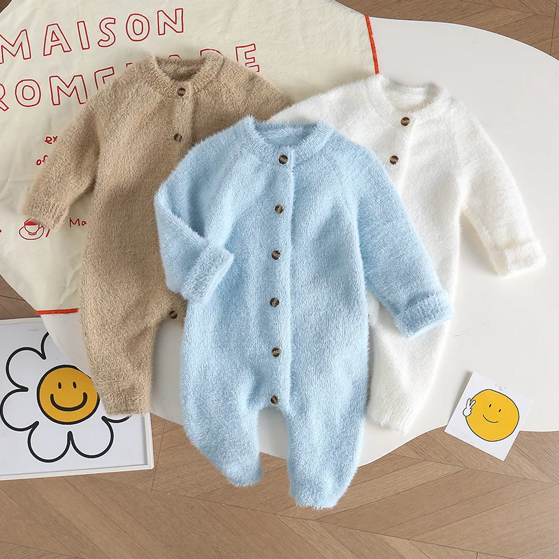 

Super Cute Cute Newborn Baby Fall and Winter Jumpsuit Baby Boys and Girls Clothes Sweater Hairstyle Knitted Romper Clothes