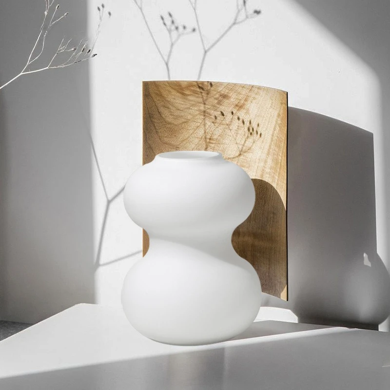 Japanese Style Frosted White Gourd Shaped Glass Vase Home Decor Flower Vase