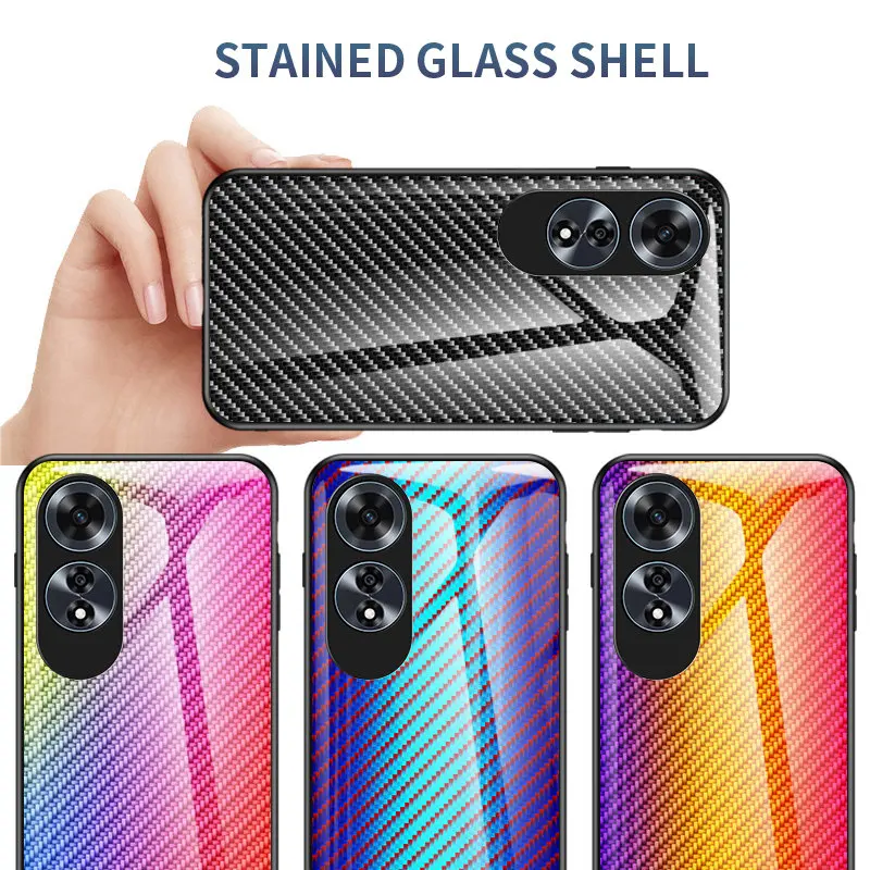 Oppo A60 OppoA60 CPH2631 Case Carbon Fiber Grain Glass Hard Back Cover Phone Case Silicone Bumper for Oppo A60 OppoA60 CPH2631