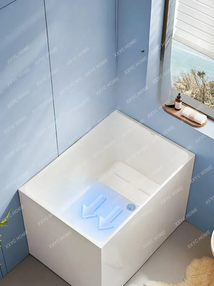 Small Apartment Home Bathtub Sitting Acrylic Square Independent Mobile Deep Bubble Mini Bathtub