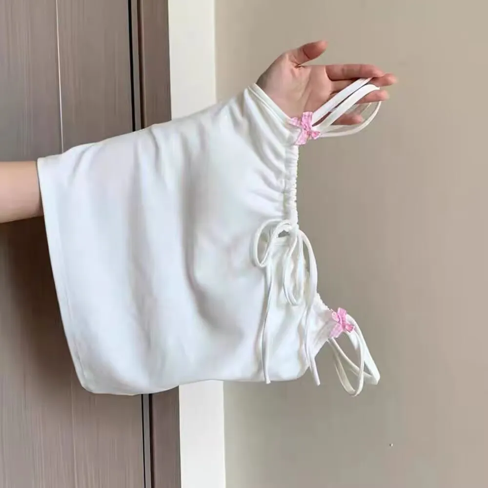 Y2K Style Drawstring Sling Top For Woman Female Spring Summer Woman Adorable Bow Detail Knitted