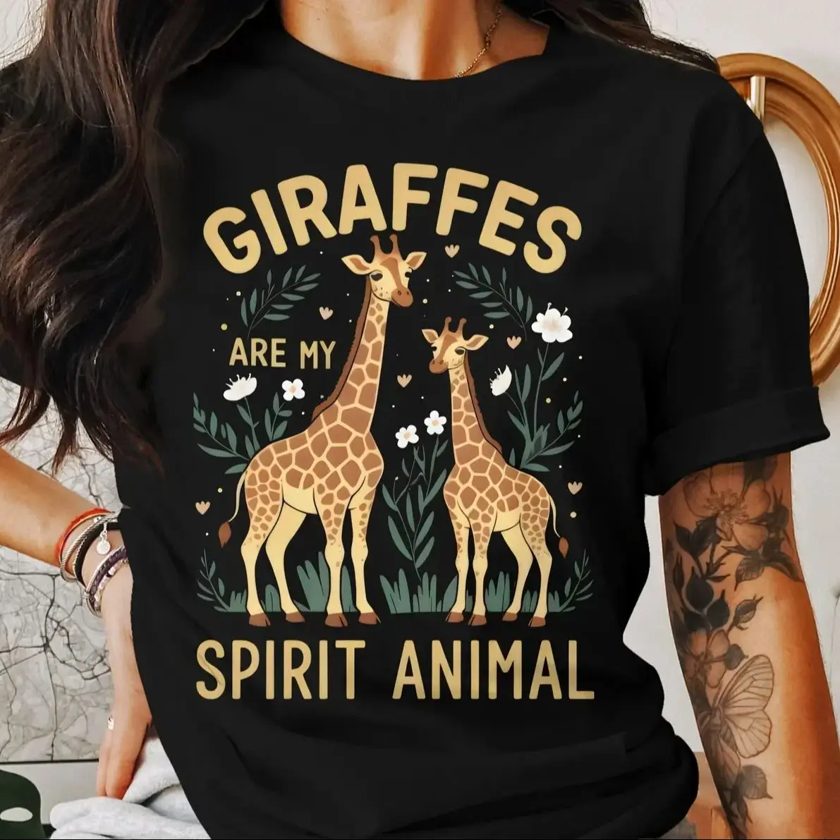 

Giraffes Are My Spirit Animals Cartoon Cute Tees Y2K Women‘s Clothes Cotton Casual T-Shirt Crew Neck Graphic Colorful StreetWear