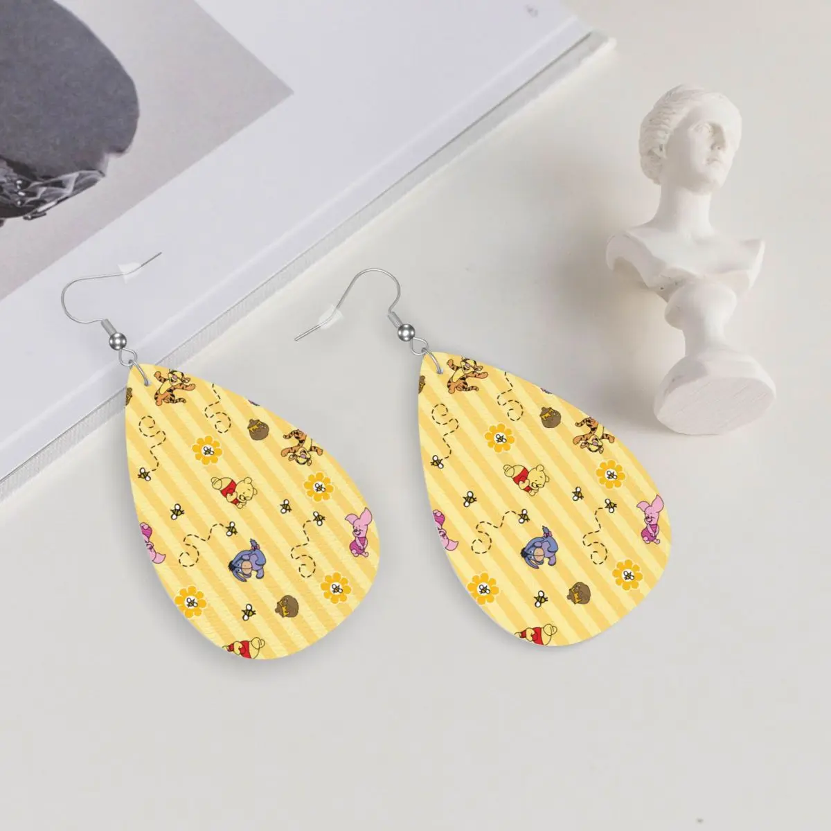 Custom Drop Dangle Earrings Winnie The Pooh Leather Teardrop Earrings PVC Leather for Gifts Dainty Jewelry view 5