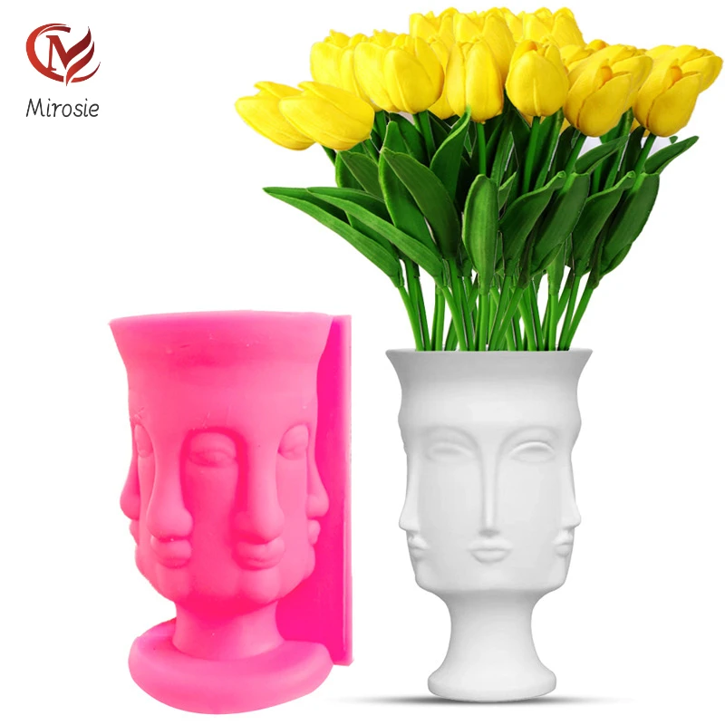 

Mirosie Six-sided Buddha Vase Silicone Mold DIY Concrete Epoxy Plaster Mold Face Flower Pot Decoration Mold Concrete Mold