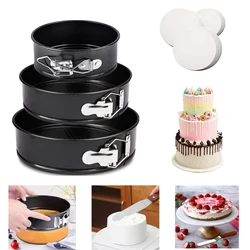 Carbon Steel Non-Stick Bake Mould Set Leakproof Cake Pan Removable Bottom with Parchment Paper Cake Icing Spatula Baking Tool