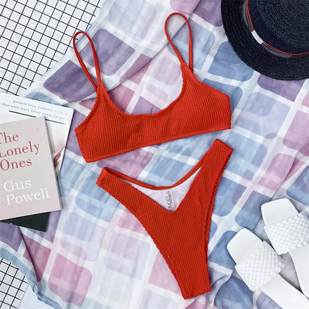 Neuer, sexy, geraffter Bikini, Damen-Badeanzug, zweiteiliges Bikini-Set, mittelhoher Bund, Badebekleidung, Badeanzug, Modell V3032P. – Detail 38