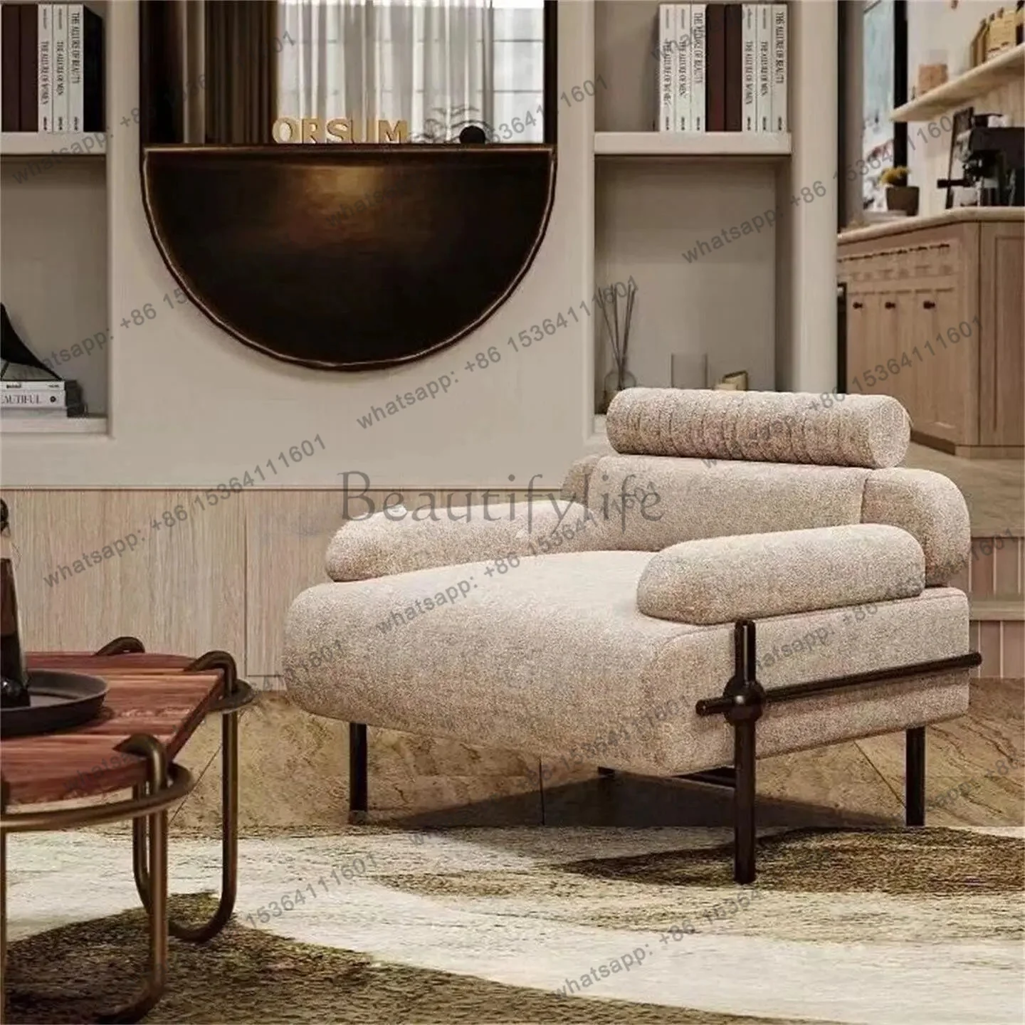 YJ  Nordic Style Single Sofa Chair Black Fabric Solid Wood Frame Metal Leg Leisure Chair Qianjin Wind Negotiates Single Chair