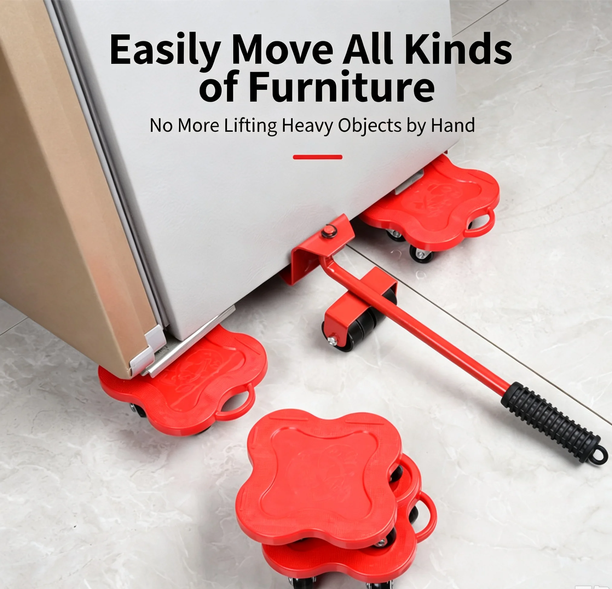 Heavy Duty Furniture Lifter Mover Set with 4 Rollers and Wheel Bar, 360 Degree Rotation Tool-Free Assembly for Sofa Bed Fridge