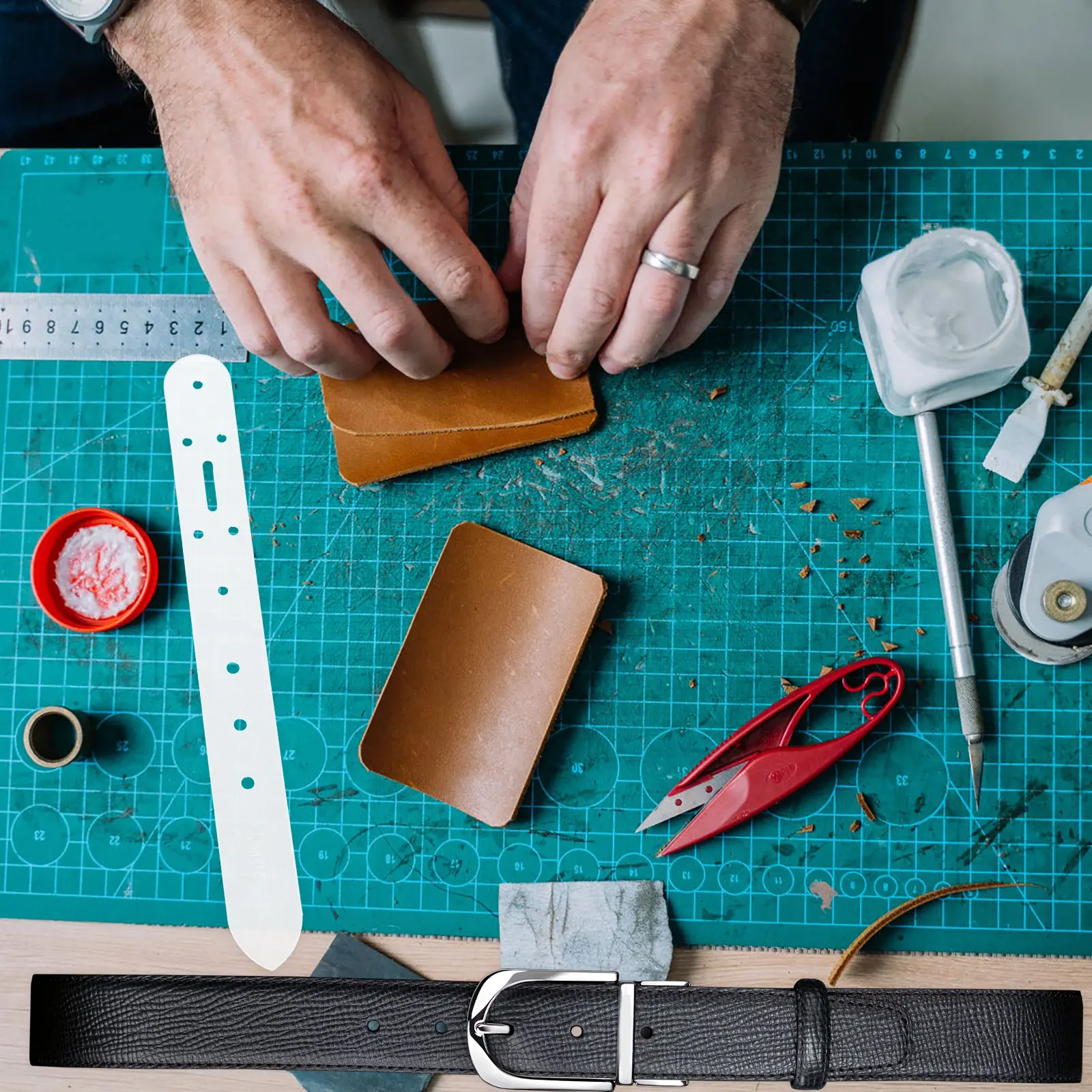 

4pcs Stitching Punch Template Belt Craft Tool, Hole Punch Stencil For Diy Belt Making, Crafting Tools Set