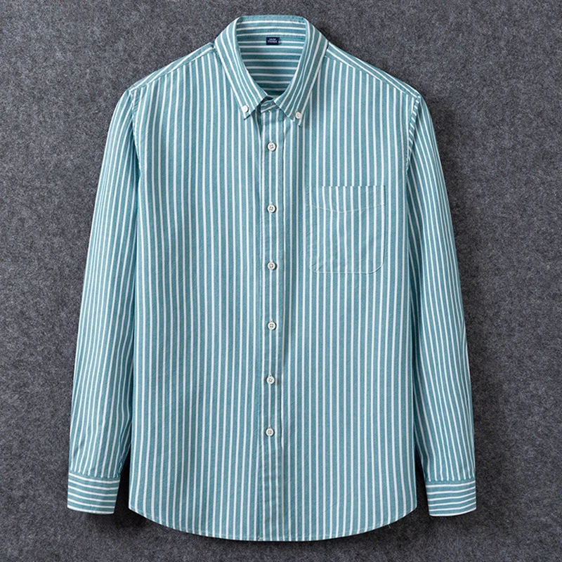 

Модные полосатые повседневные рубашки с длинным рукавом, простые офисные деловые рубашки, базовые повседневные свободные однобортные рубашки с карманами для мужчин