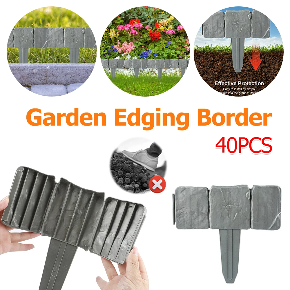 

40PCS DIY Lawn Border Stone Pattern Edging Garden Edging Border Artificial Imitation Stone Fence Partition Fence Garden Decor