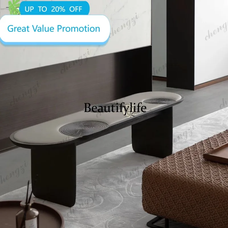 A182 Designer medieval solid wood carving bench living room oval sofa stool bedside stool