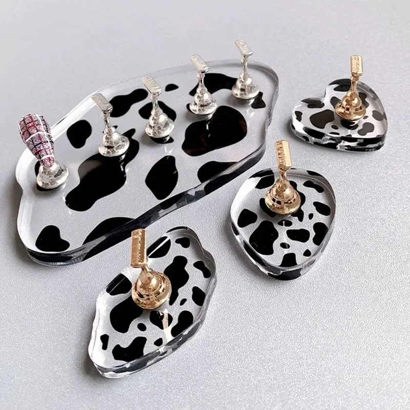 Cow Manicure Practice Tool Nail Art Stand Acrylic Display Base Nail Holder Palette Magnetic Nail Tips Practice Stand Tools