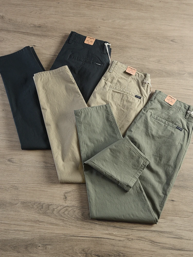 

Lightweight Cotton Casual Pants Men's Slim Straight Leg Breathable Comfortable Urban Style Spring Summer Fashion Trousers